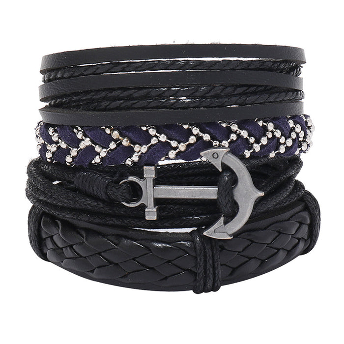 Wholesale New Jewelry Diy Bracelet Hand-woven Fashion Men's Bracelet Combination Set Leather Anchor Bracelet JDC-BT-XH003