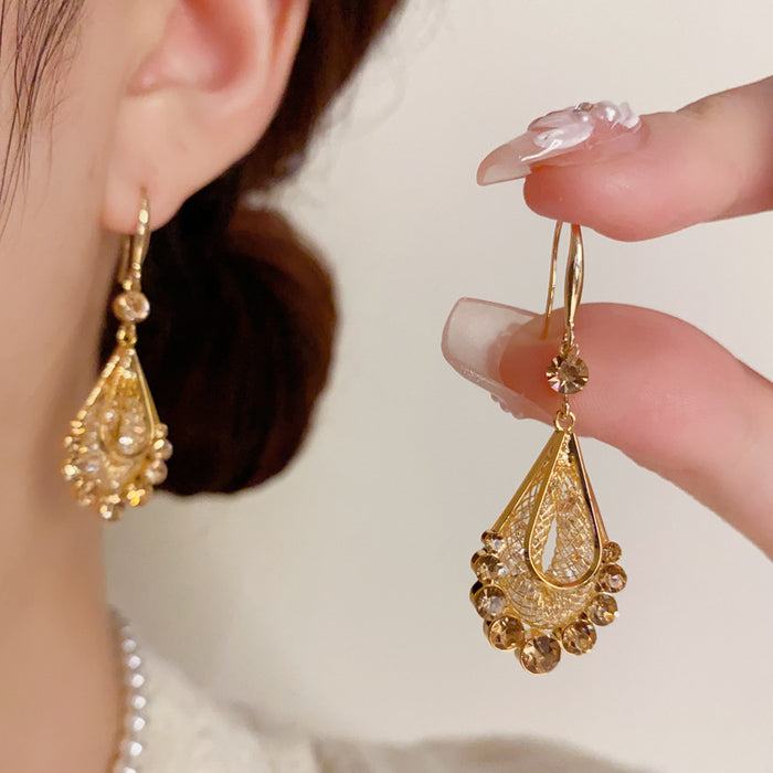 Wholesale gold wire mesh water drop long tassel ear hook Joker super flash slim eardrop