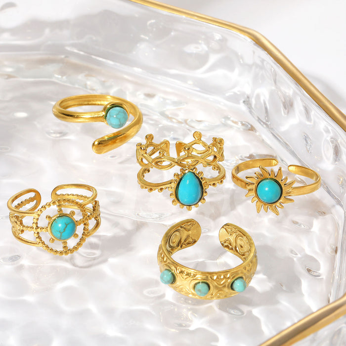 Wholesale Stainless Steel Open-Band Turquoise Rings