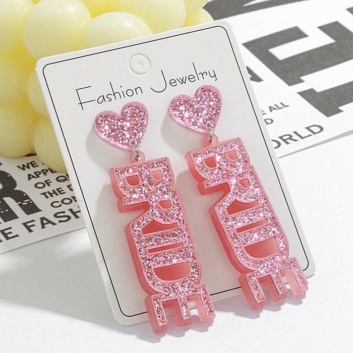 Wholesale Bride Earrings Handmade Cute Love Shiny Pink  Acrylic Earrings