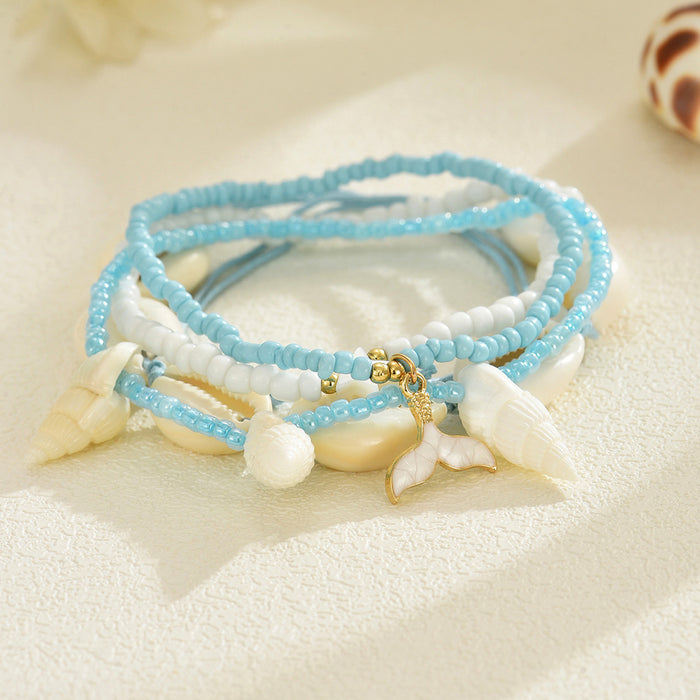 Wholesale Foot Chain Fashion Elastic Rice Bead Foot Chain Set
