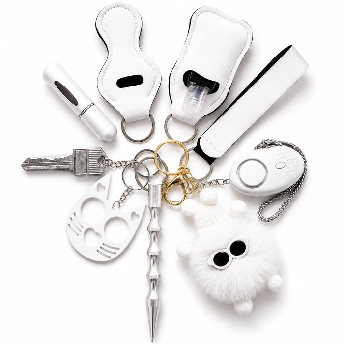 Wholesale Ladies Safety Keychain Set With Neoprene Storage Pouch 10 Piece Red Trendy Car Key Accessory