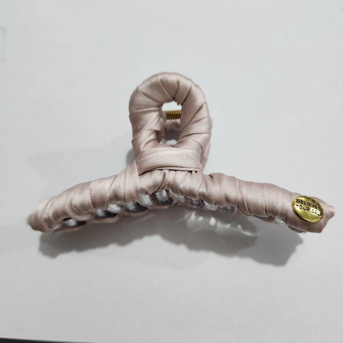 Wholesale Imitation pearl geometric gold label fabric hair clip, shark clip hair accessory