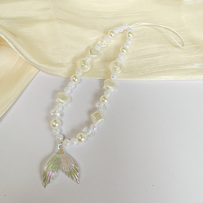 Wholesale mermaid tail pearl mobile phone lanyard mobile phone chain