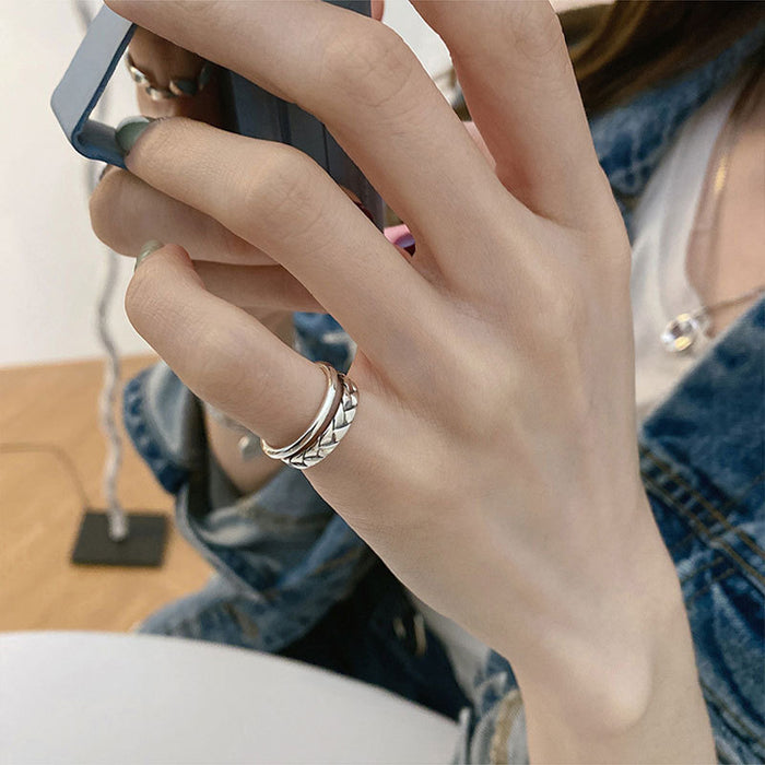 Wholesale Pure silver double-layer open ring, fashionable and personalized, simple and luxurious