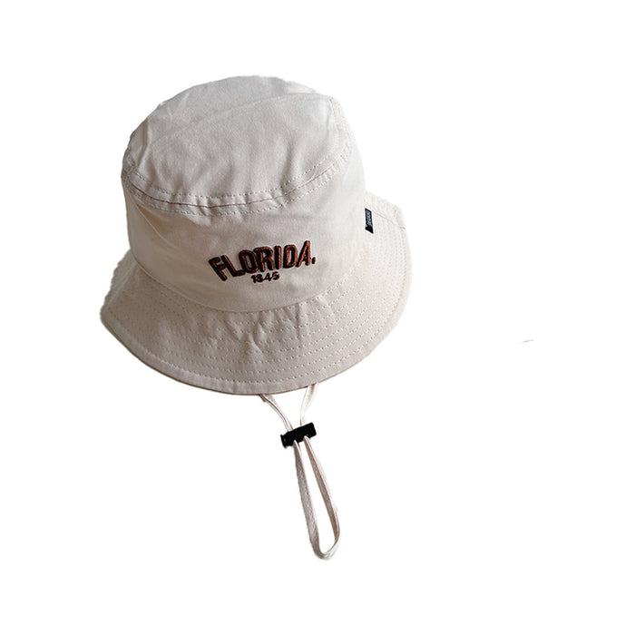 Wholesale Children's big brimmed hat with personalized Western style letters, windproof fisherman hat, sunshade basin hat