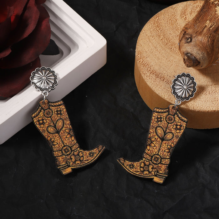 Wholesale Wooden Cut and Print Vintage Earrings All-match Small Style