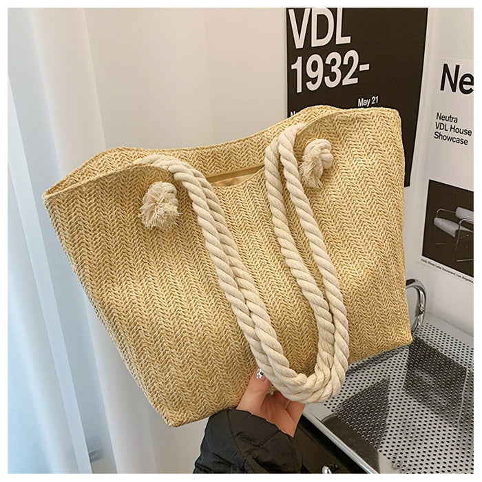 Wholesale Handheld straw woven bag, new woven shoulder bag, simple water bucket, casual large capacity tote bag