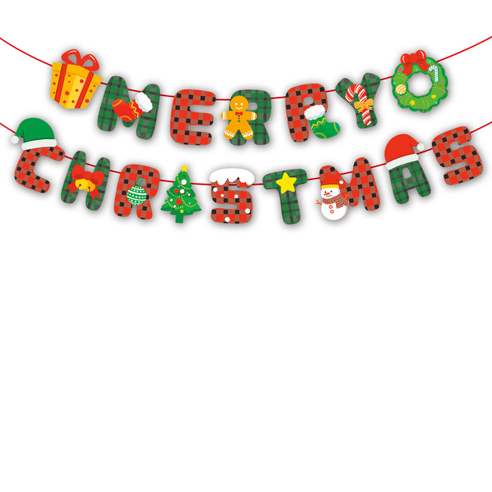 Wholesale Christmas Decorations Christmas Pull Flag Hanging Flag Holiday Banner Party Decoration Paper Cartoon Christmas Pull Flower String Flag