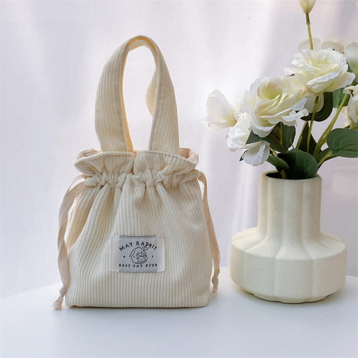 Wholesale Corduroy drawstring bag, large capacity handbag storage bag, canvas bag with hand tie pocket