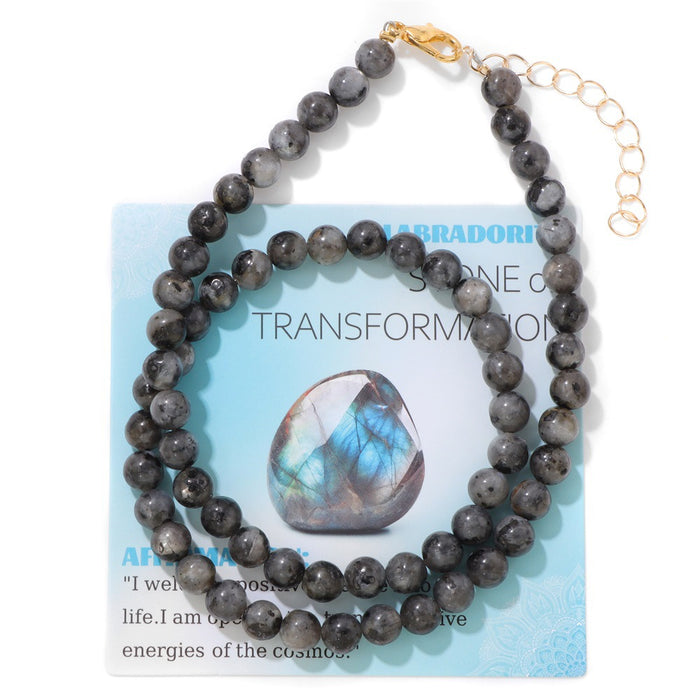 Wholesale 6mm stone bead necklace packaged with an adjustable clasp suitable as a collarbone necklace