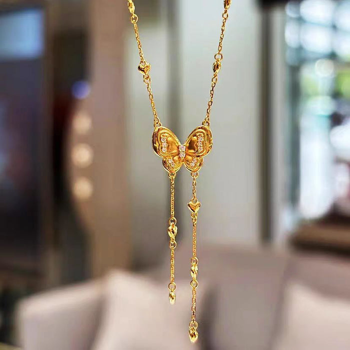 Wholesale Hollow flower charm fairy butterfly necklace integrated chain, women's light luxury gift, fashionable and exquisite accessories