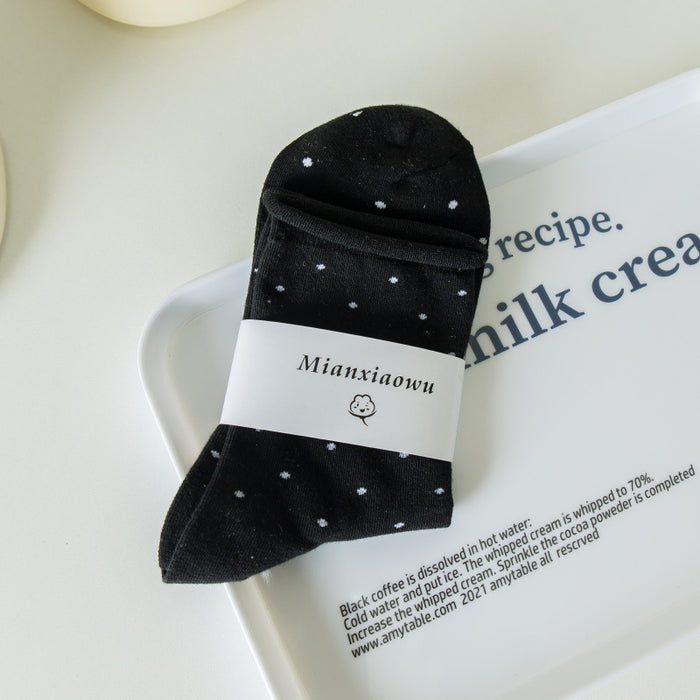 Wholesale Socks with curled edges and polka dots, mid tube socks, cotton socks, thin styles, stacked socks, socks