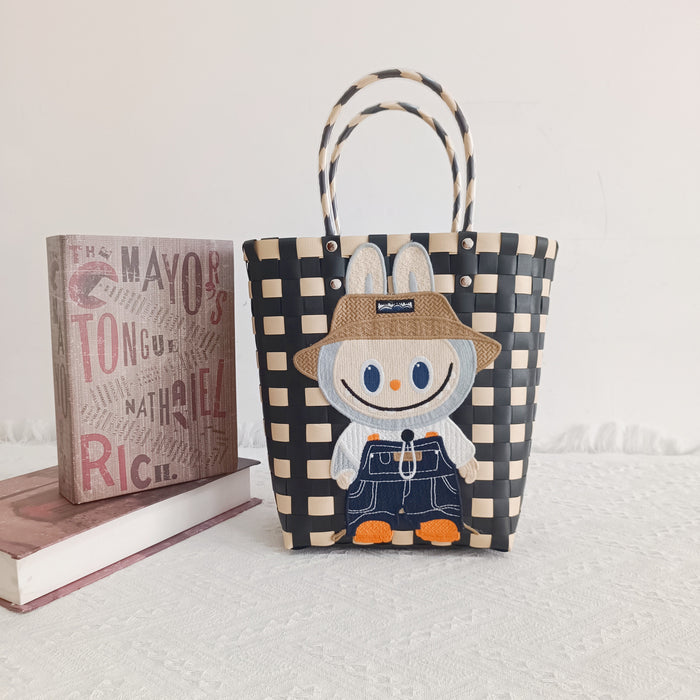 Wholesale Cat Vacation Casual Woven Bag Cute Cartoon Embroidered Bag