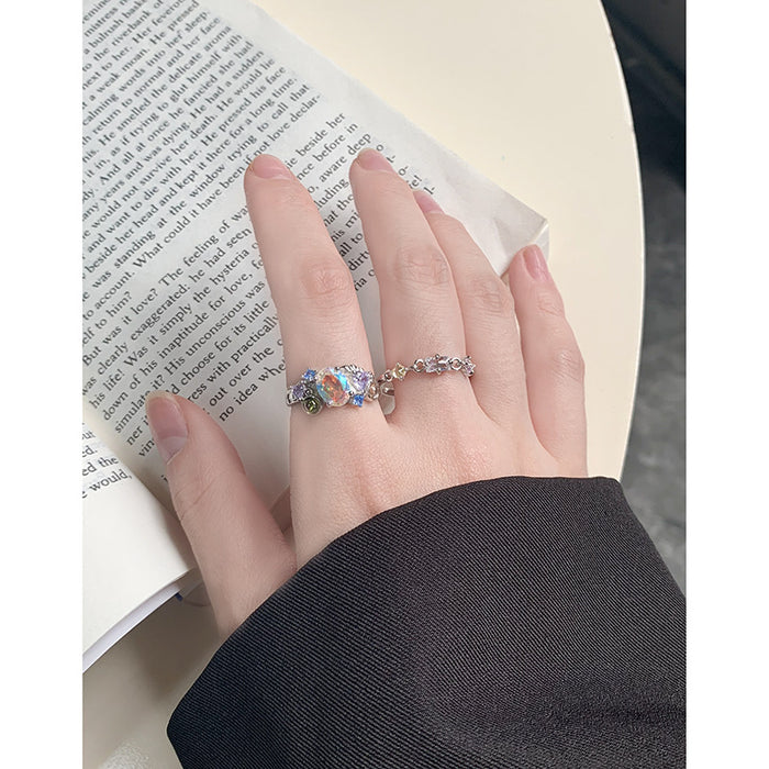 Wholesale Small niche design with micro inlaid color zircon texture texture ring made of pure silver