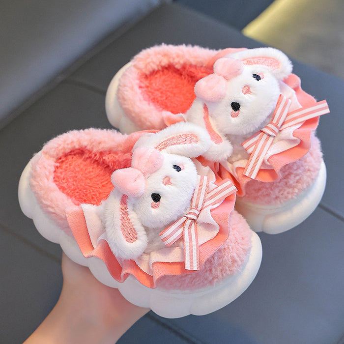 Wholesale New Winter Children's Cotton Slippers for Girls Cute Warm Plush Rabbit Furry Baby Home Cotton Slippers JDC-SP-Langd006