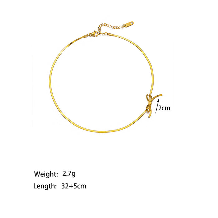 Wholesale Design sense: Titanium steel does not fade, short bow, snake bone necklace, exquisite and fashionable collarbone chain