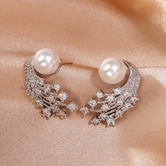 Wholesale High end pearl full diamond earrings, fashionable and exquisite, versatile and stylish for daily use, with niche design accessories