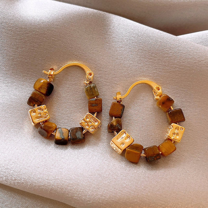 Wholesale Retro Gold Plated Natural Stone Earrings JDC-ES-BoYue004