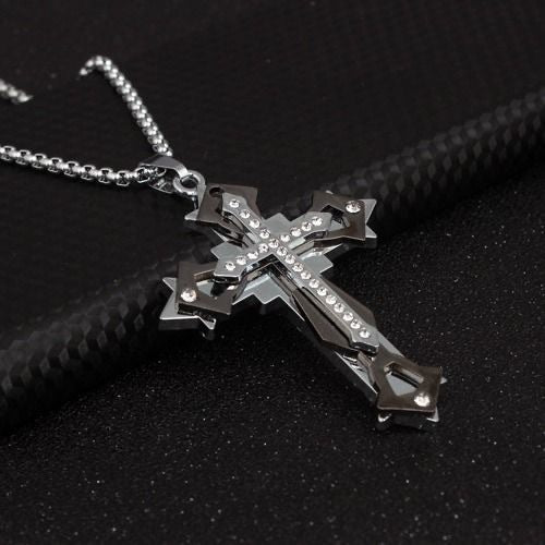 Wholesale Alloy Diamond Cross Men's Necklace JDC-NE-DanYuan007