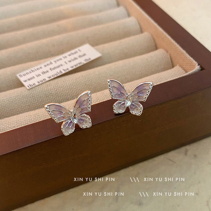 Wholesale New gradient purple butterfly earrings with exquisite and versatile temperament, earrings and ear accessories