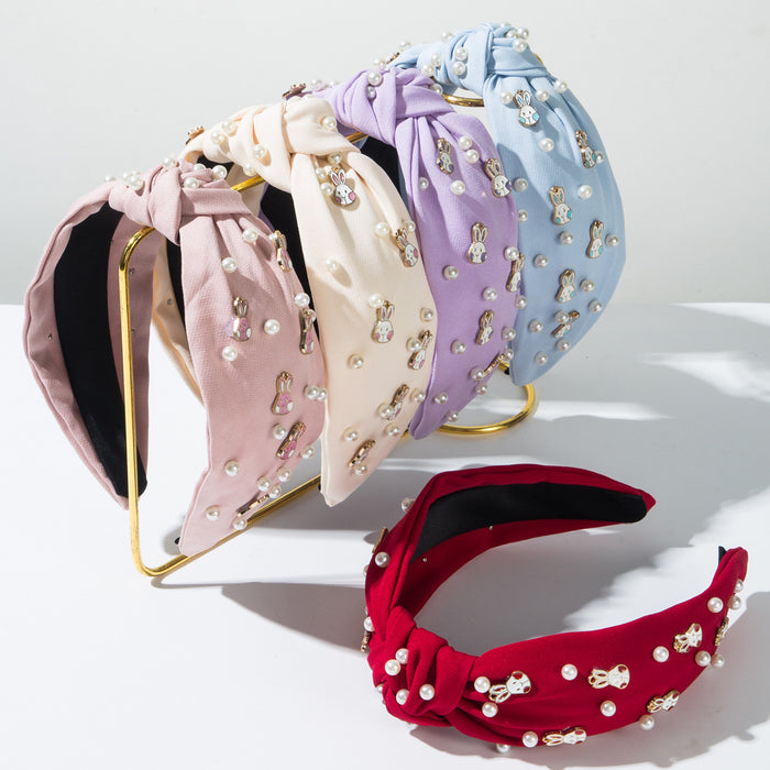 Wholesale Easter Beaded Alloy Bunny Headband