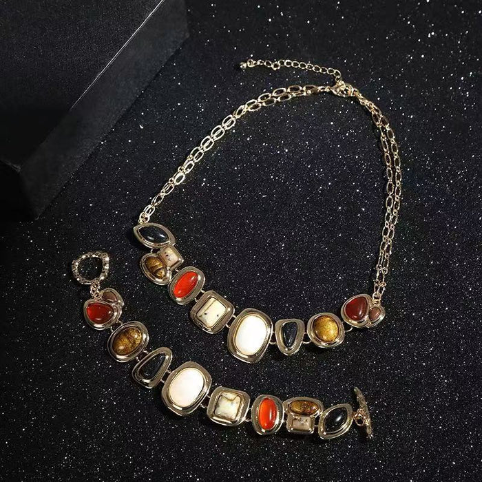 Wholesale Versatile Exquisite Necklace Bracelet Set Fashion Plain Circle Stone Bead Clavicle Chain