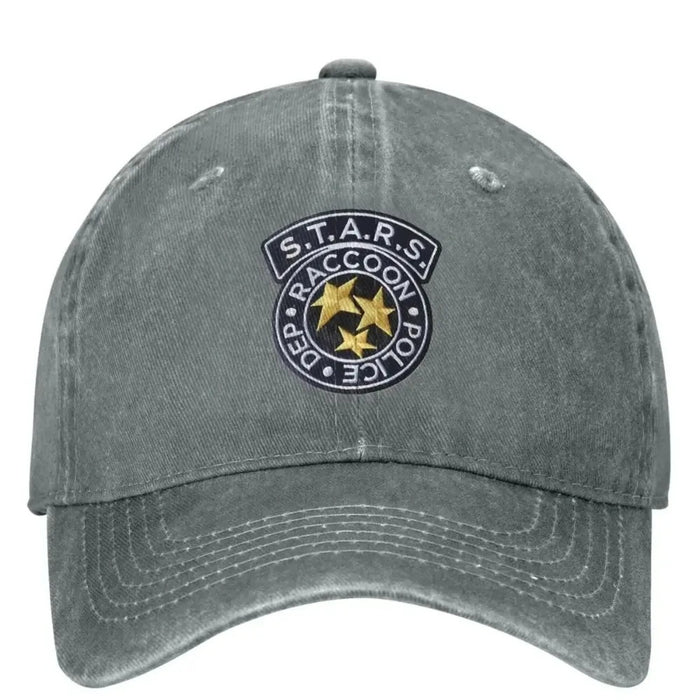 Wholesale Black Vintage Washed Baseball Cap With Retro S T A R S Police Badge Print Adjustable Peaked Cap For Summer