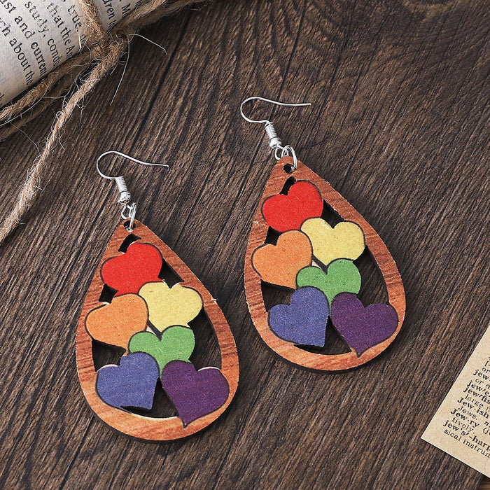 Wholesale Earrings Wood Colorful Love Drop Earrings Double Sided Wood Earrings JDC-ES-ChL001