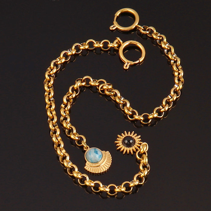 Wholesale Vintage stainless steel natural stone pendant bracelet,  simple and multi-element turquoise bracelet