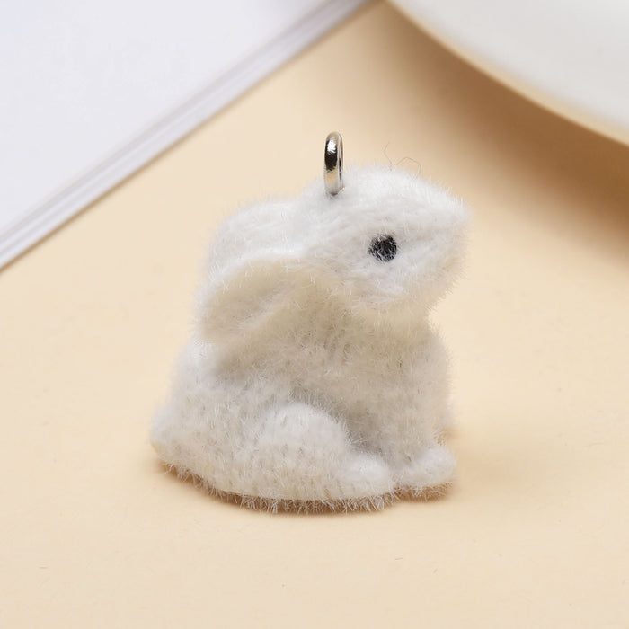 Wholesale Plush resin three-dimensional cute little white rabbit pendant DIY car keychain bag mobile phone chain pendant accessory