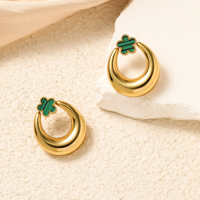 Wholesale Five-leaf clover earrings geometric stainless steel metal oval earrings