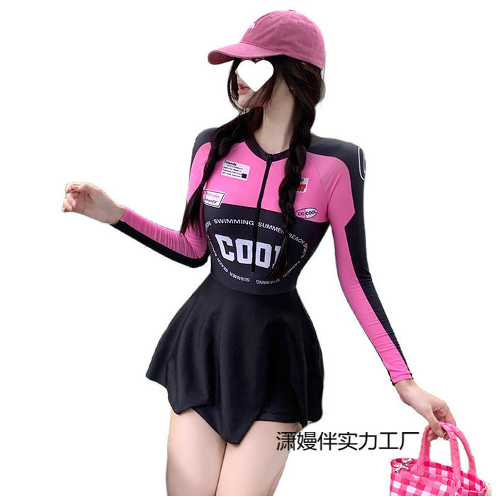 Wholesale Swimsuit conservative one-piece new skirt style slimming, covering the belly, sun protection, long sleeved swimming pool leisure