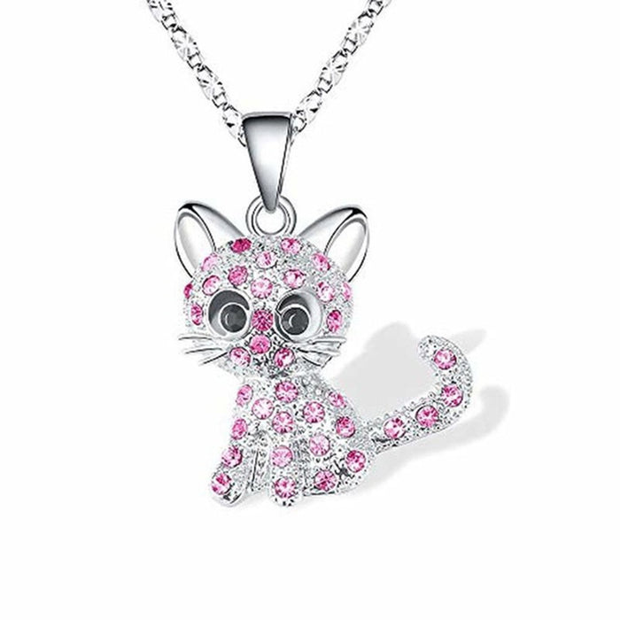 Wholesale Cute colorful cat rhinestone pendant choker necklace