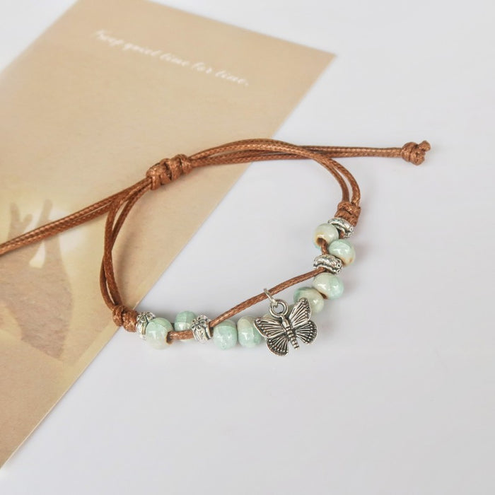 Wholesale Retro braided ceramic butterfly bracelet artistic hand rope jewelry