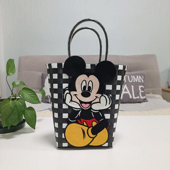 Wholesale Cat Vacation Casual Woven Bag Cute Cartoon Embroidered Bag