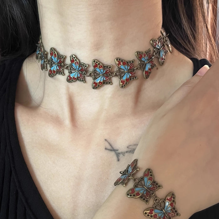 Wholesale Niche metal mechanical distressed butterfly cyberpunk collar