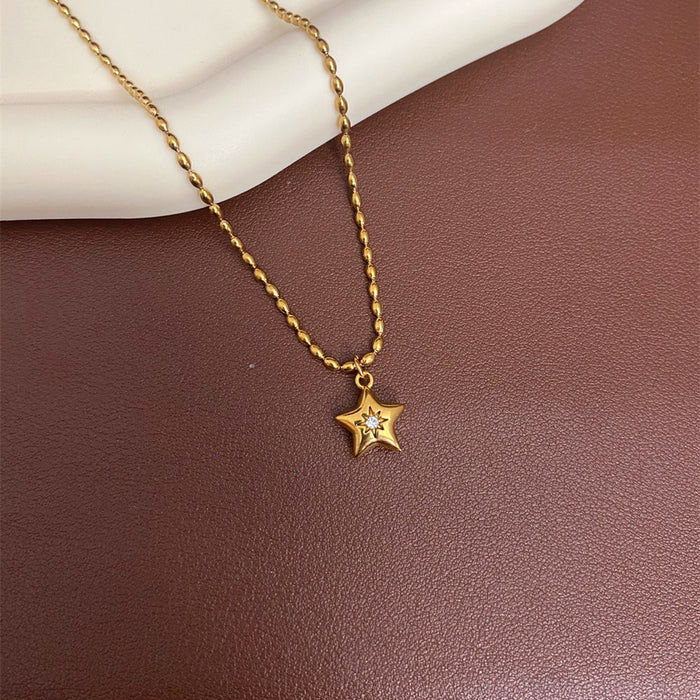 Wholesale Diamond-studded eight-pointed star and moon titanium steel necklace
