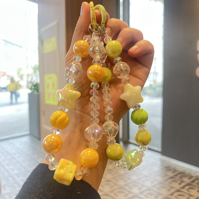 Wholesale Handmade bead phone chain, crystal plated hanging chain, bag hanging decoration, keychain