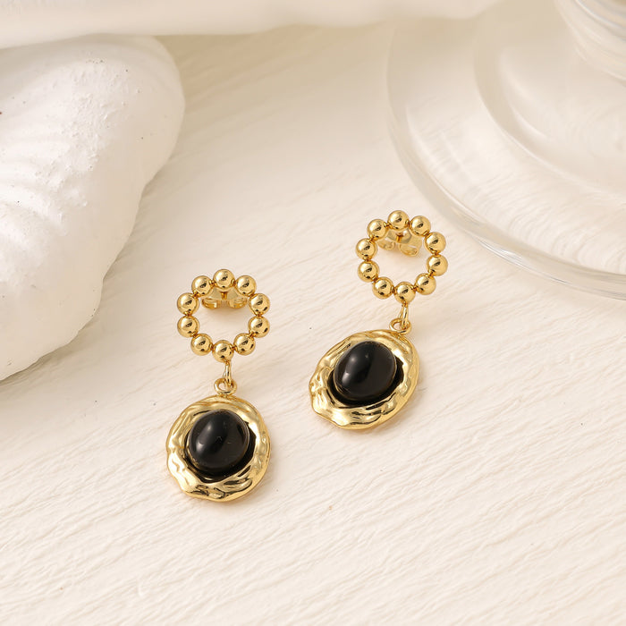 Wholesale Titanium Steel Geometric Steel Bead Zircon Pendant Earrings with High Quality, Fashionable and Color Preserving Earrings and Accessories Wholesale