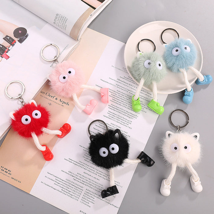 Wholesale plush long legs small coal ball pendant handmade fur ball key chain bag pendant accessories