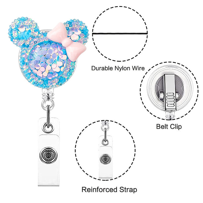 Wholesale Bow Knot Crystal Acrylic Sequins Retractable Keychain JDC-KC-QiD001