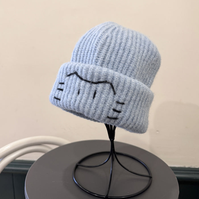 Wholesale Cute kitten embroidered knitted hat