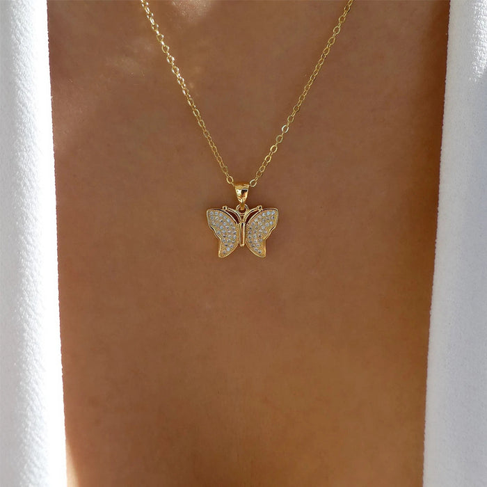 Wholesale Simple and fashionable versatile full diamond butterfly necklace collarbone chain