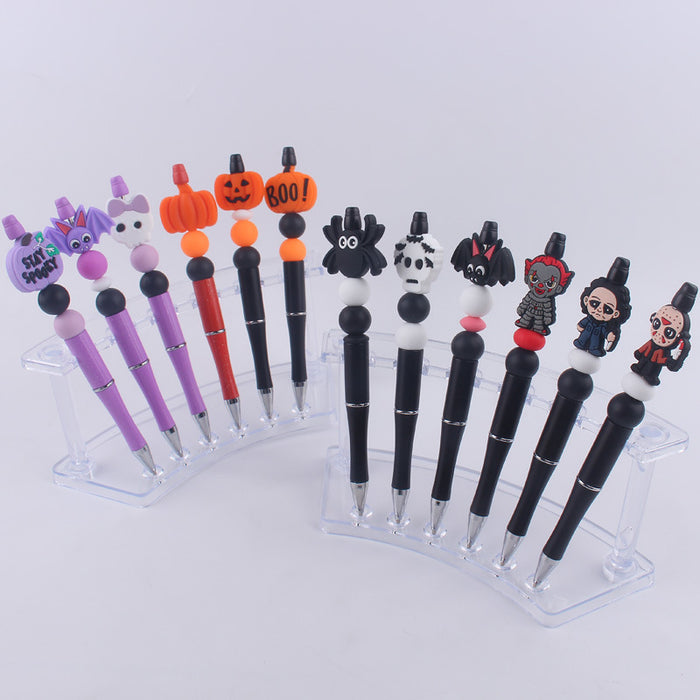 Wholesale Cartoon Pattern Halloween Pumpkin Spider Silicone Beads Plastic Bead Pen JDC-PN-GuangTian004