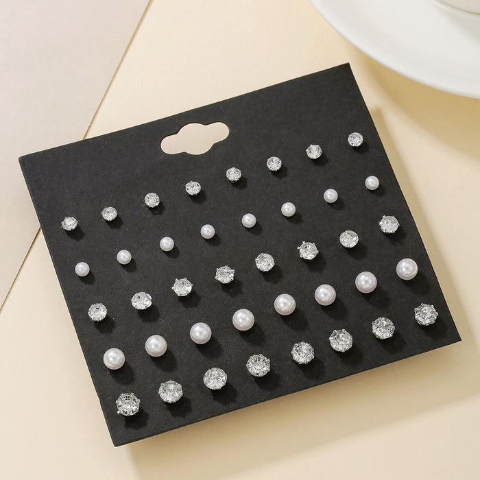 Wholesale Zinc Alloy Zircon Earring Set 12 Pairs Geometric Design Party Wear Jewelry Accessory For Women