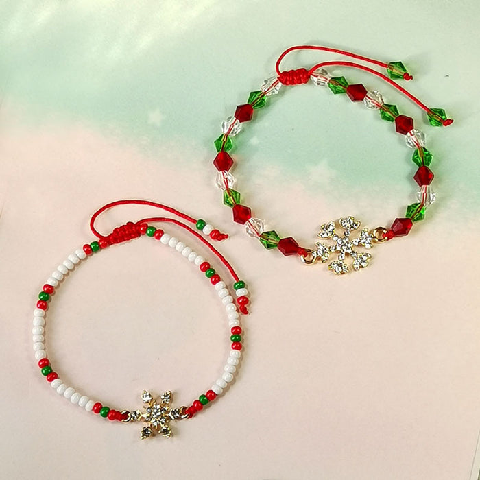 Wholesale Christmas Ornaments Crystal Beaded Diamond Braided Adjustable Christmas Bracelet