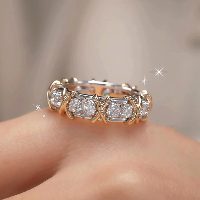 Wholesale Cross two-color ring full of diamonds in rose gold, high-end sixteen-stone light luxury ring