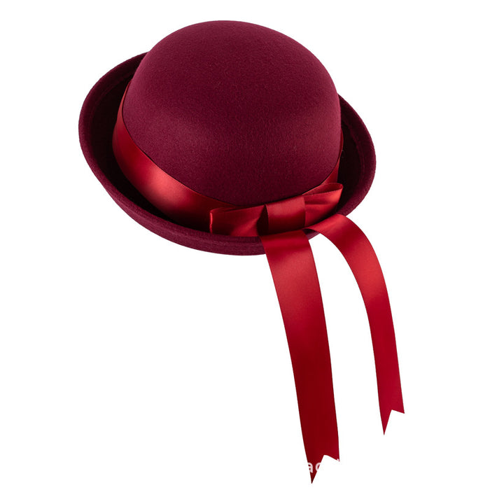 Wholesale Uniform hat, small round hat, versatile round woolen hat, ribbon hat