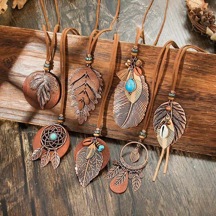 Wholesale Retro Bohemian Tassel Pendant Necklace Zinc Alloy Electroplated Geometric Pendant MOQ≥2